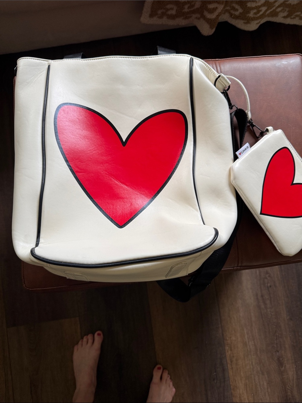 Keep it Love it.. White Tote Bag with Red Heart Accent - Stylish Women's